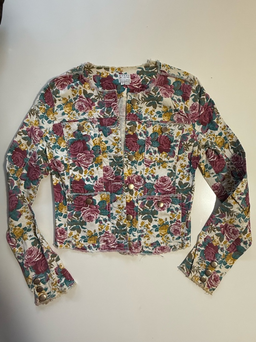 Guess Floral Tapestry Jacket in Pink, Green, Cream - Picture 2 of 9